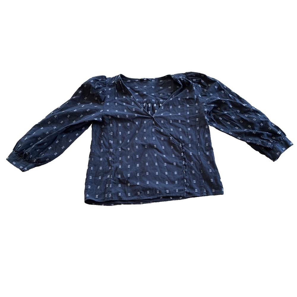 Women's Top Small Black Kinston Sidebutton Wrap Top Corporate Chic Dark Academia